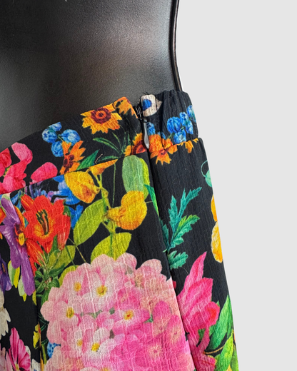 Mu Mu Black Multicolor Floral Pleated Mini Skirt  (Part of Set)