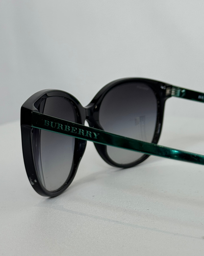 COMES W BOX-Burberry Black Round Eye Lens w Polished Green Arms