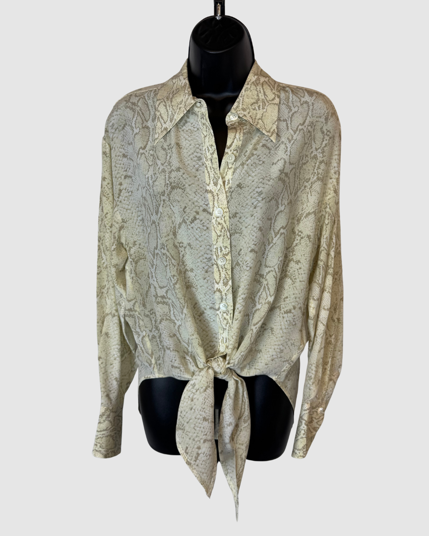 Equipment Silk Beige Snake Print Long Sleeve Button Blouse