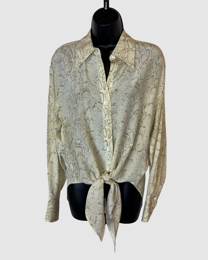 Equipment Silk Beige Snake Print Long Sleeve Button Blouse