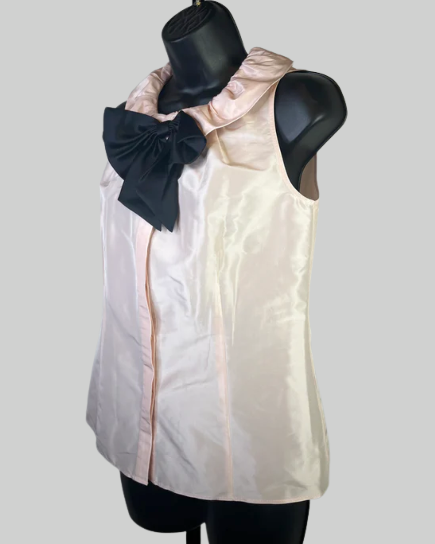 Lafayette 148 Silk Light Pink Ruffle Neckline Sleeveless Bow Button Top NWT