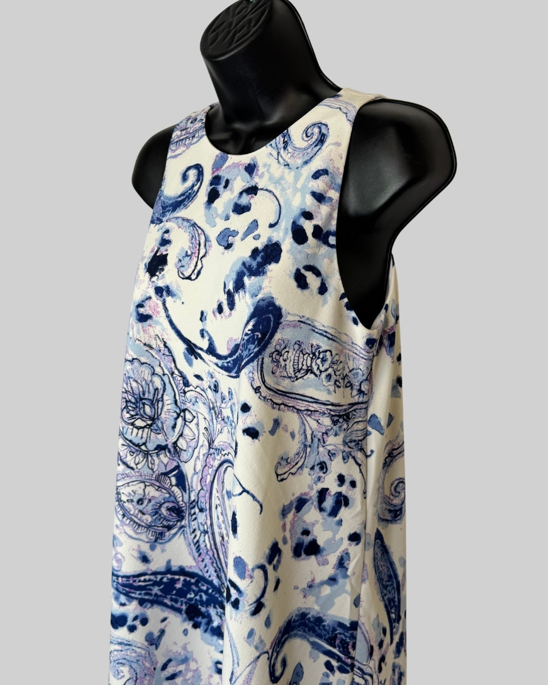 Lauren White Purple Blue Floral Sleeveless Knee-Length Dress