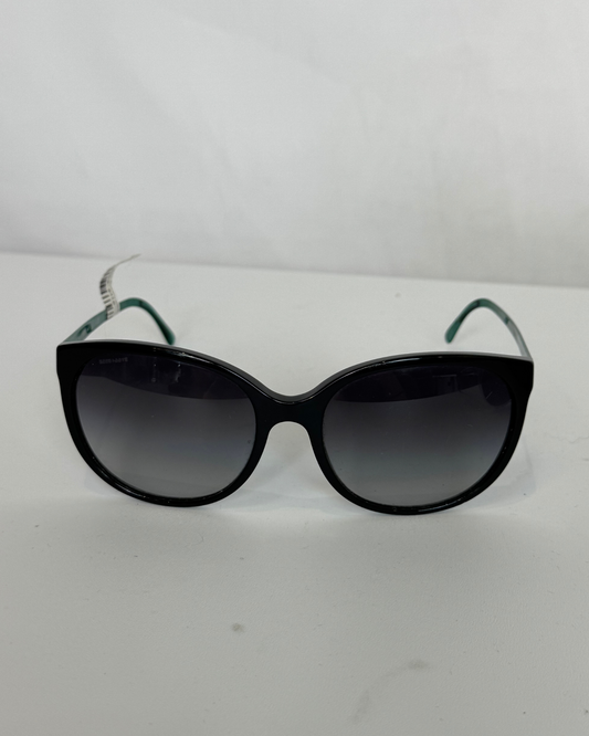 COMES W BOX-Burberry Black Round Eye Lens w Polished Green Arms