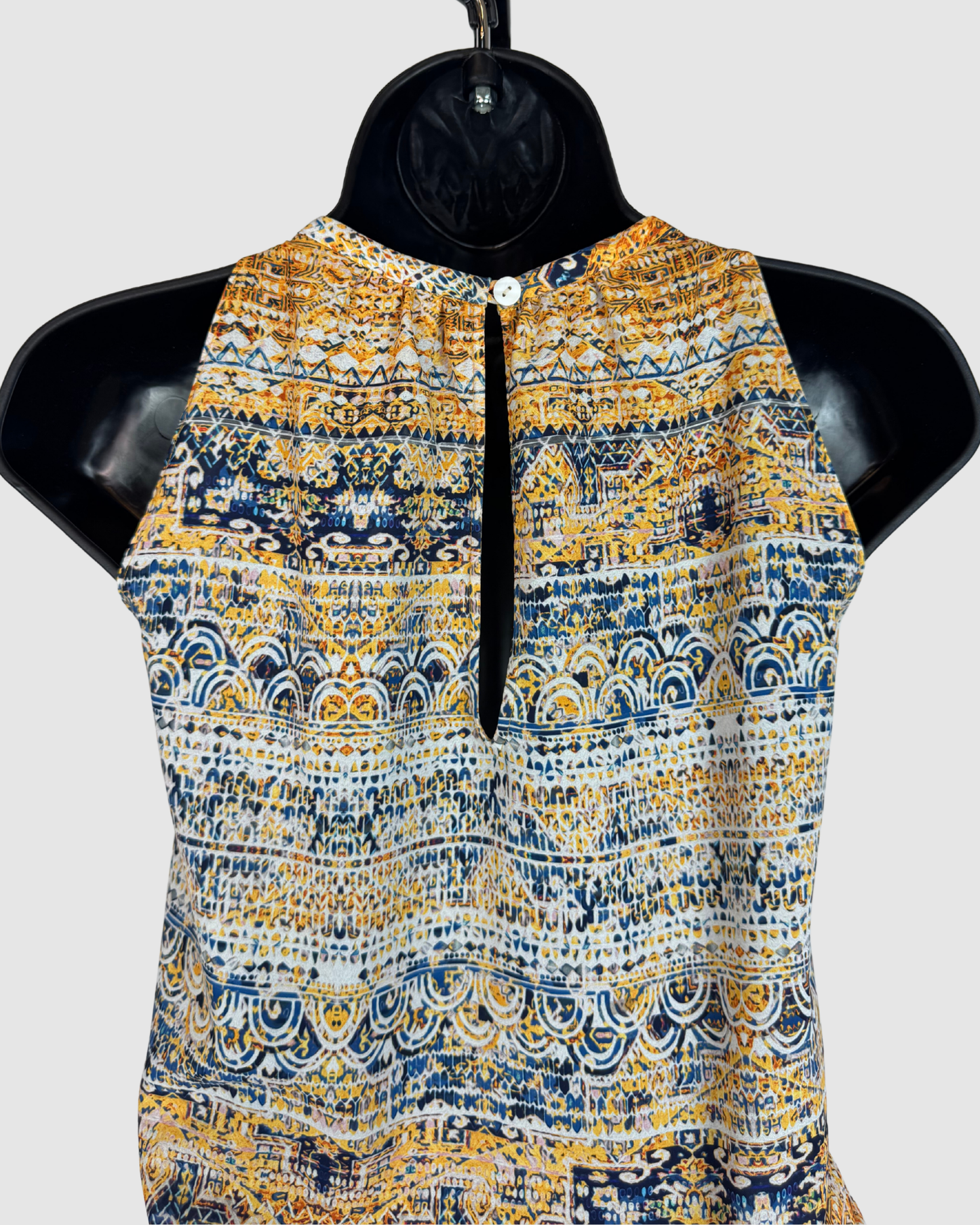 Ramy Brook Silk Yellow Blue Print Halter-Neck Smocked Waist Mini Dress