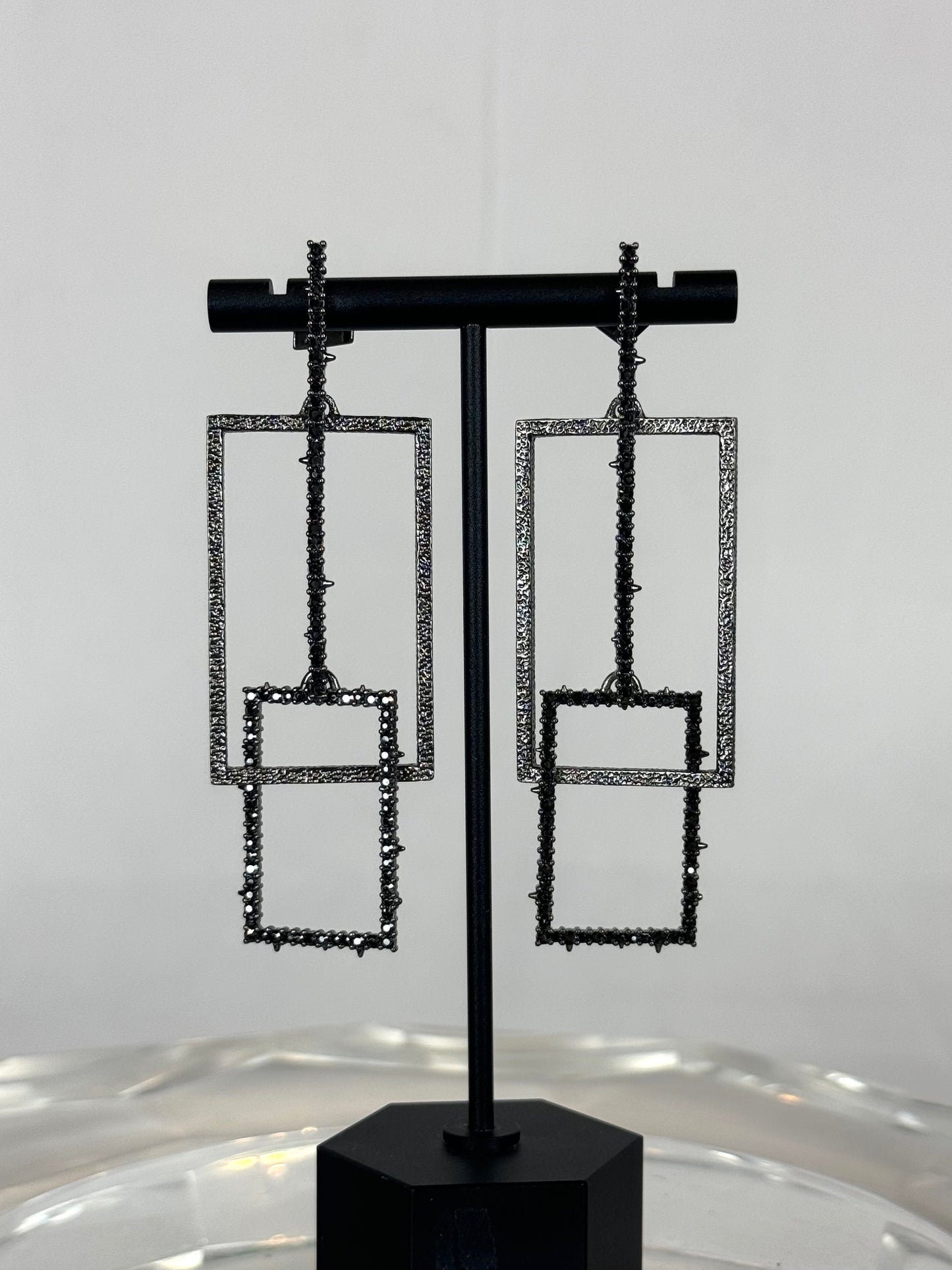 Alexis Bittar Dark Silver Metallic Geometric Dangle Earrings