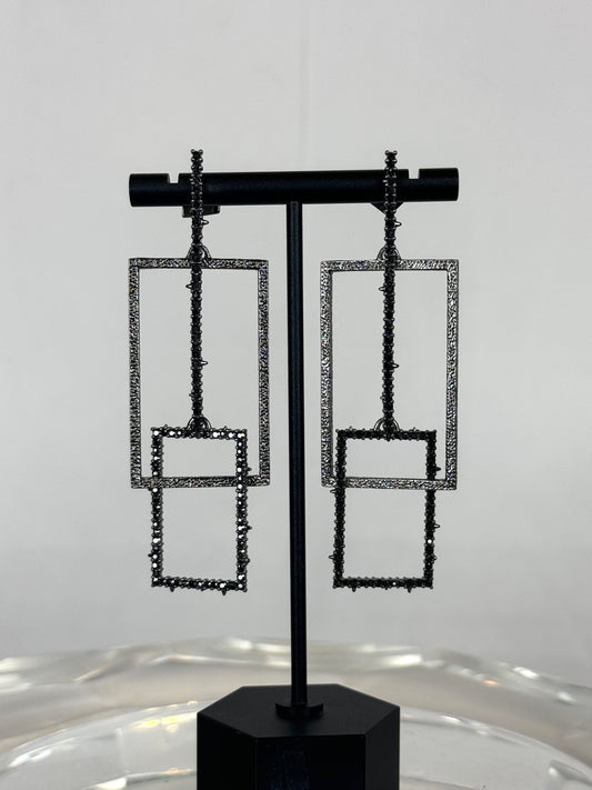 Alexis Bittar Dark Silver Metallic Geometric Dangle Earrings