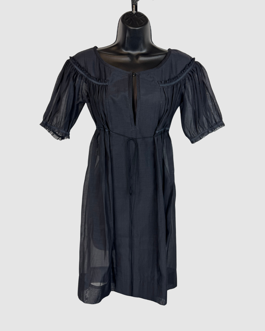 Stella McCartney Black 1/2 Ruffle Sleeve Button Neck Tie-Waist Mini Dress