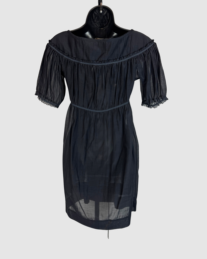 Stella McCartney Black 1/2 Ruffle Sleeve Button Neck Tie-Waist Mini Dress