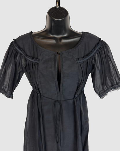 Stella McCartney Black 1/2 Ruffle Sleeve Button Neck Tie-Waist Mini Dress