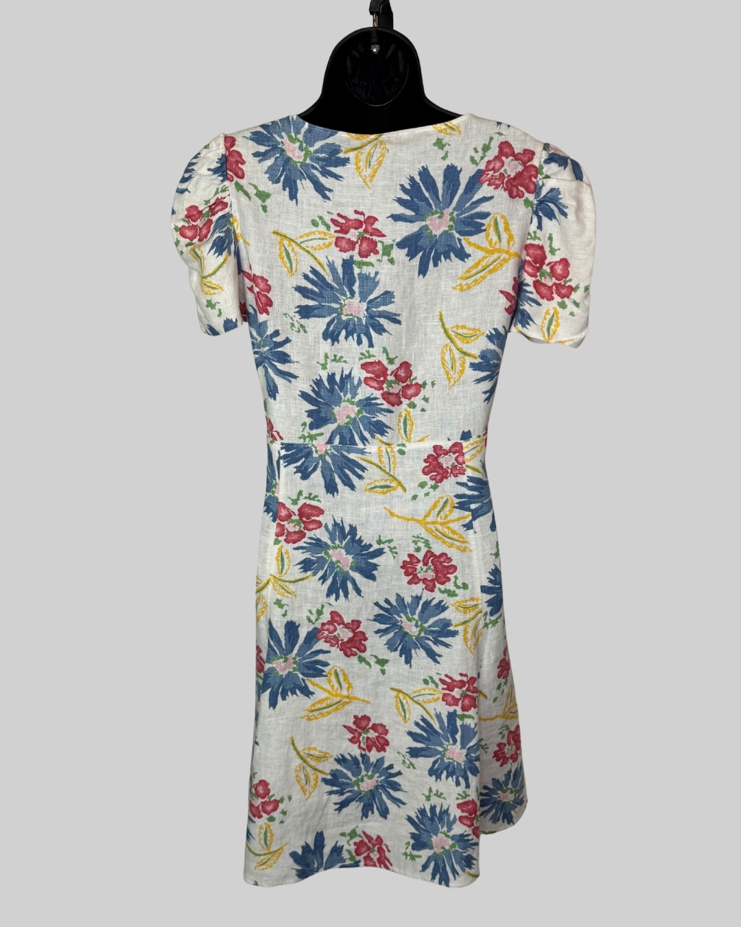 Polo Ralph Lauren White Multicolor Floral Short Puff Sleeve Button Knee-Length Dress NWT