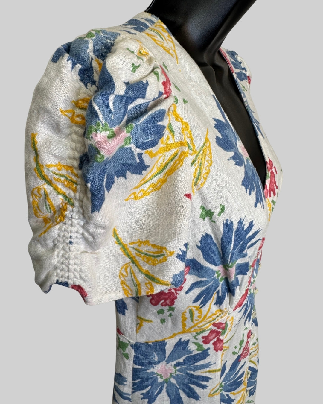 Polo Ralph Lauren White Multicolor Floral Short Puff Sleeve Button Knee-Length Dress NWT