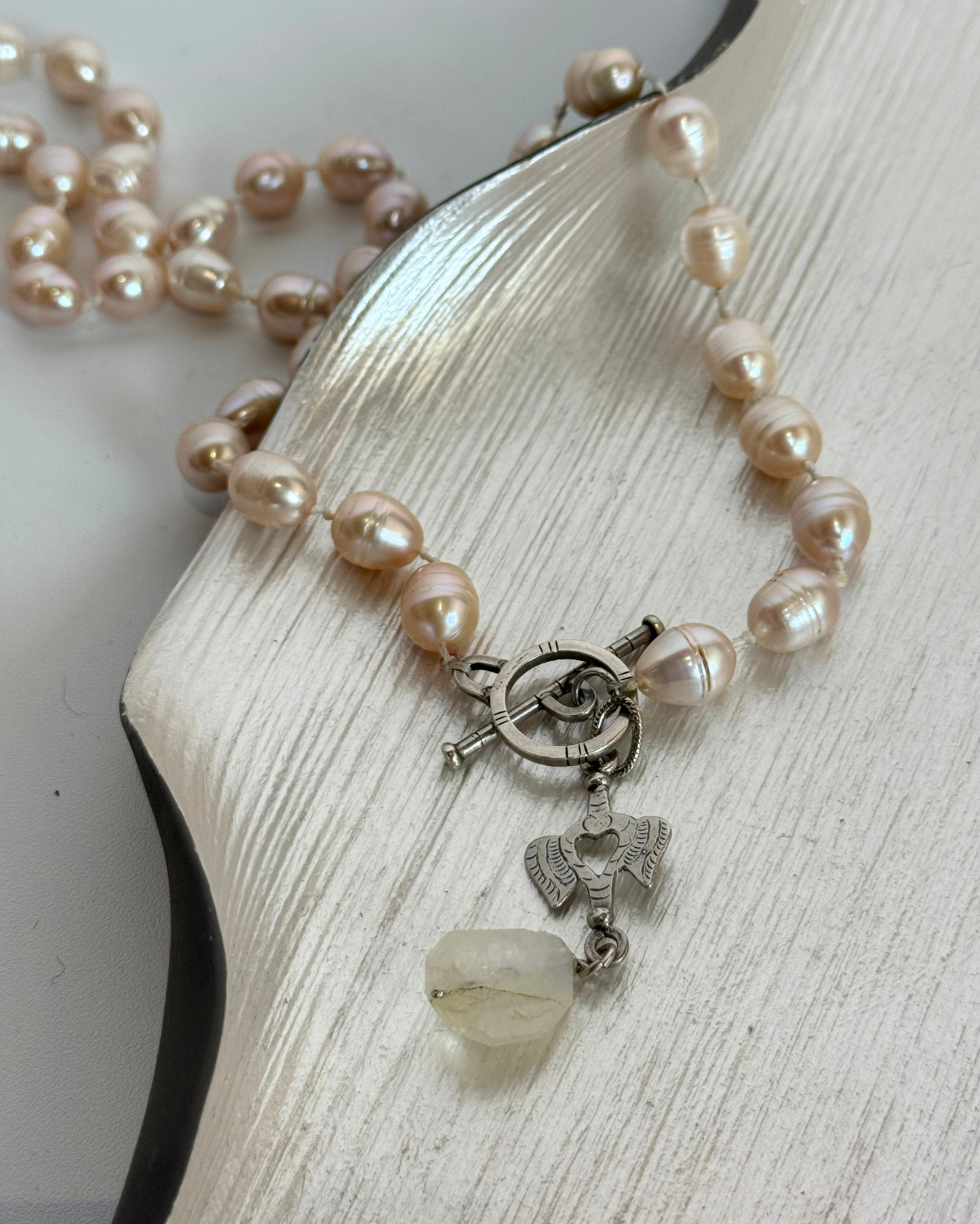Pink Beaded Double Strand Pearl & Pendant Necklace