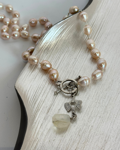 Pink Beaded Double Strand Pearl & Pendant Necklace