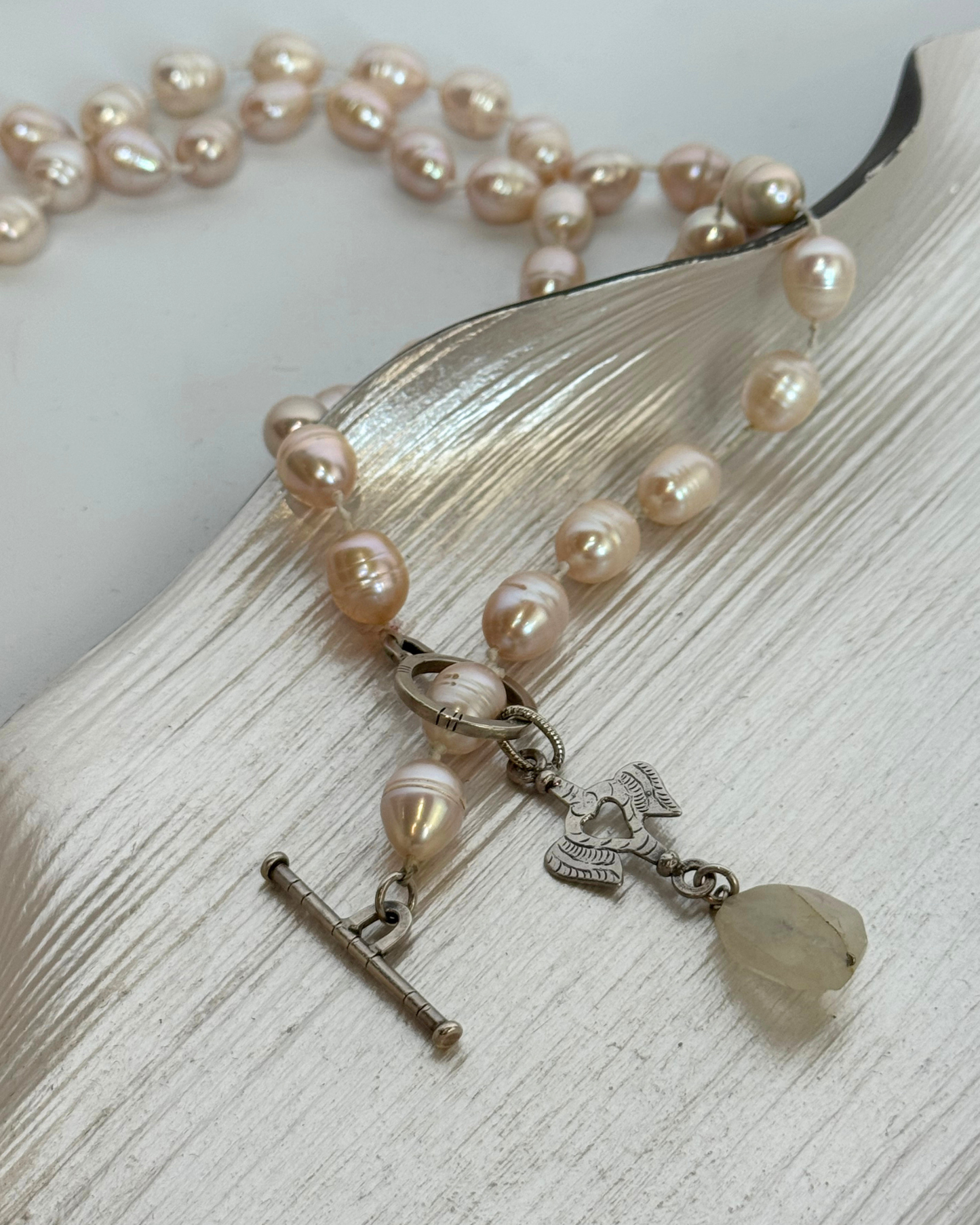 Pink Beaded Double Strand Pearl & Pendant Necklace