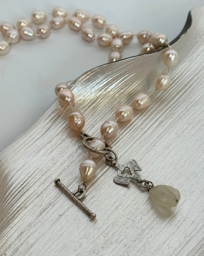 Pink Beaded Double Strand Pearl & Pendant Necklace