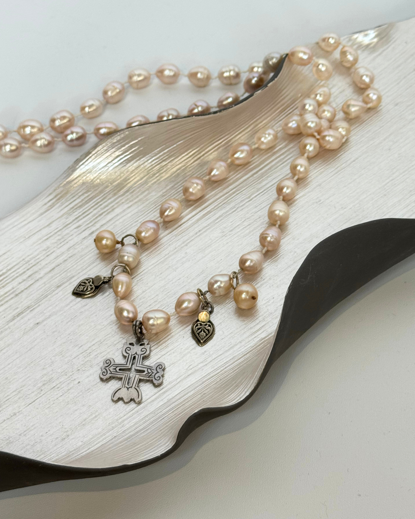 Pink Beaded Double Strand Pearl & Pendant Necklace