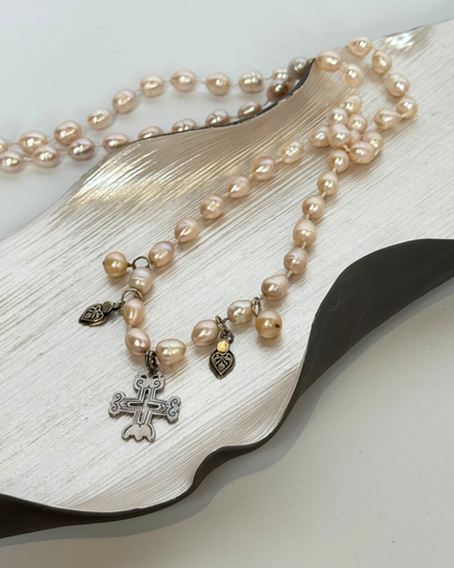 Pink Beaded Double Strand Pearl & Pendant Necklace