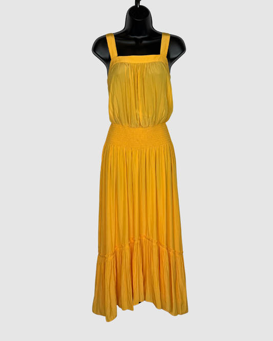 Ramy Brook Yellow Sleeveless Maxi Dress w/ Smocked Waist