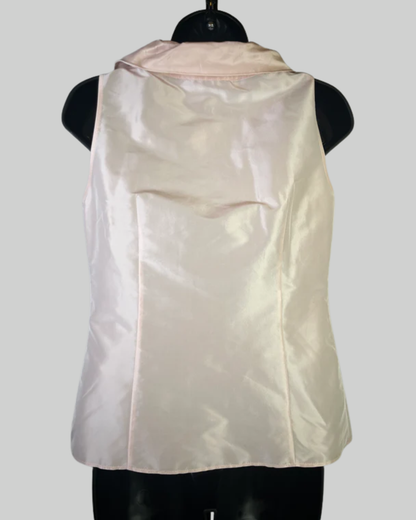 Lafayette 148 Silk Light Pink Ruffle Neckline Sleeveless Bow Button Top NWT