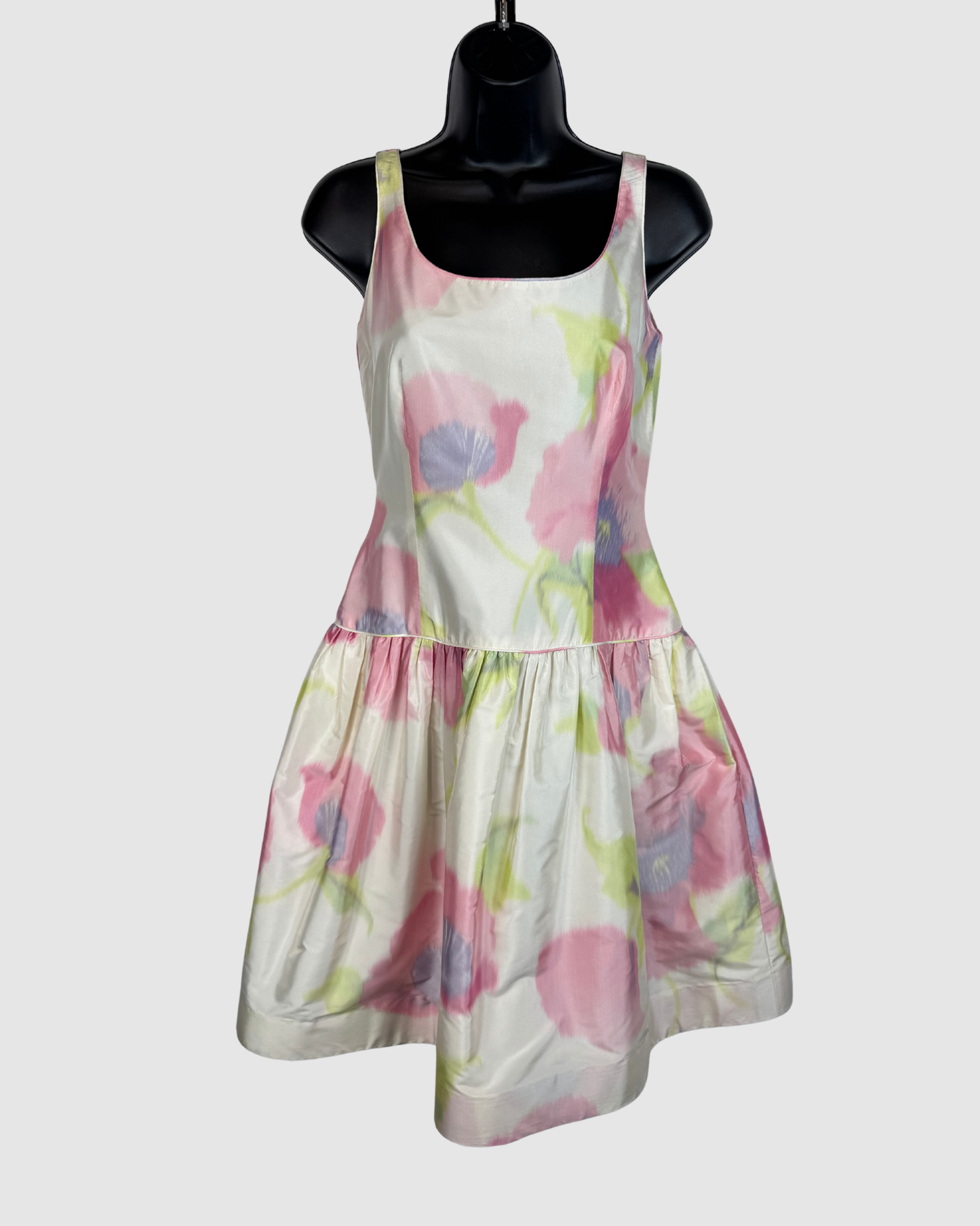 Bill Blass Pearl Pink Green Tie-Dye Square Neck Sleeveless Fit & Flare Mini Dress