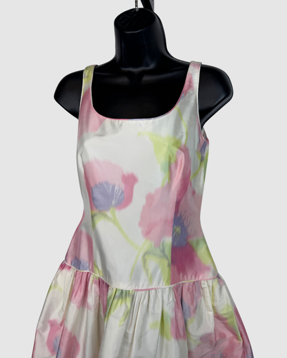 Bill Blass Pearl Pink Green Tie-Dye Square Neck Sleeveless Fit & Flare Mini Dress