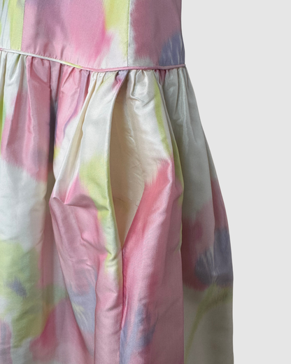 Bill Blass Pearl Pink Green Tie-Dye Square Neck Sleeveless Fit & Flare Mini Dress