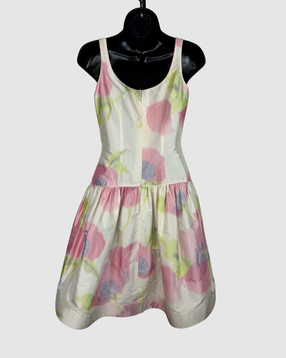 Bill Blass Pearl Pink Green Tie-Dye Square Neck Sleeveless Fit & Flare Mini Dress