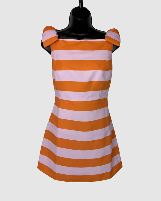 Sachin & Babi Orange Light Purple Stripe Bow Strap Mini Dress NWT