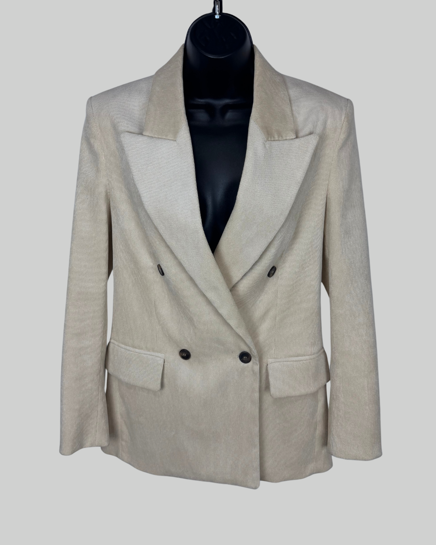 Vicolo Beige Ribbed Button Blazer w 2 Pockets