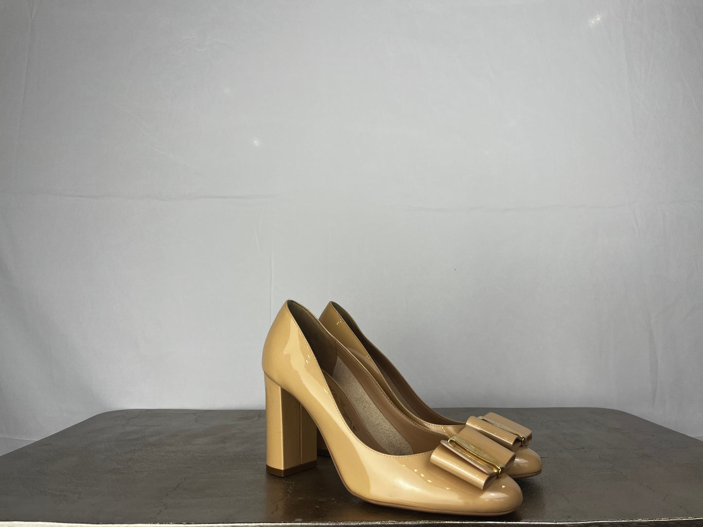Ferragamo Nude Round Toe Pumps w/ Toe Bow