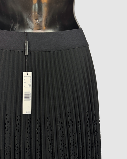 Elie Tahari Black Pleated Eyelet Midi Skirt NWT