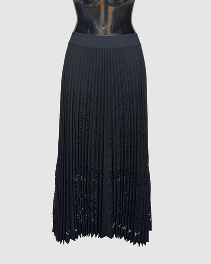 Elie Tahari Black Pleated Eyelet Midi Skirt NWT