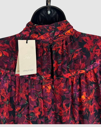 Cinq a Sept Red Purple Floral Mock-Neck Long Sleeve Mini Dress NWT