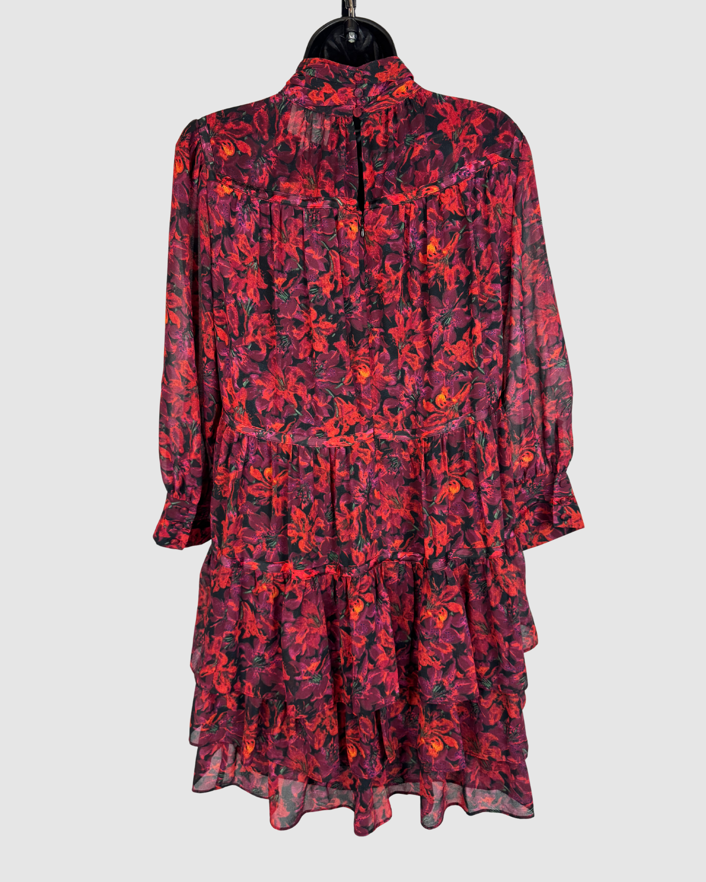 Cinq a Sept Red Purple Floral Mock-Neck Long Sleeve Mini Dress NWT