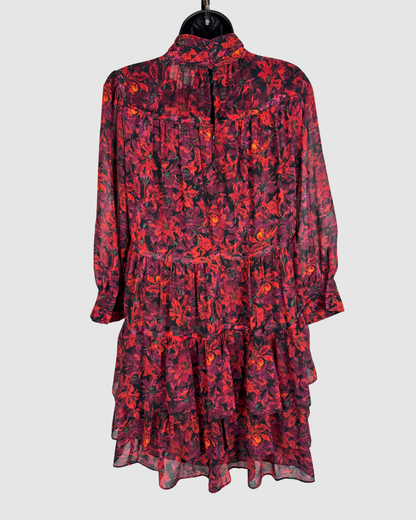 Cinq a Sept Red Purple Floral Mock-Neck Long Sleeve Mini Dress NWT