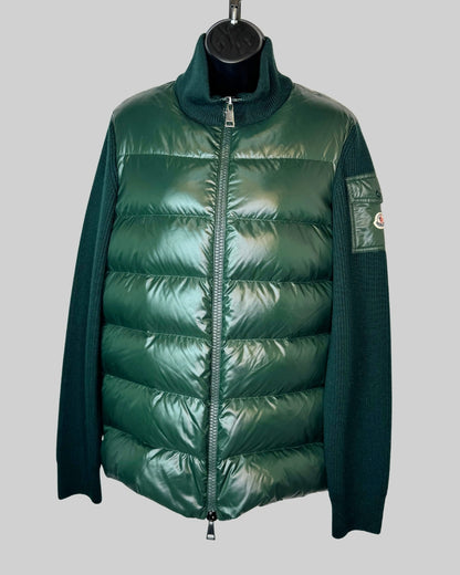 Moncler Green Ribbed Knit & Puffer Mock Neck Zip Up Jacket NWT