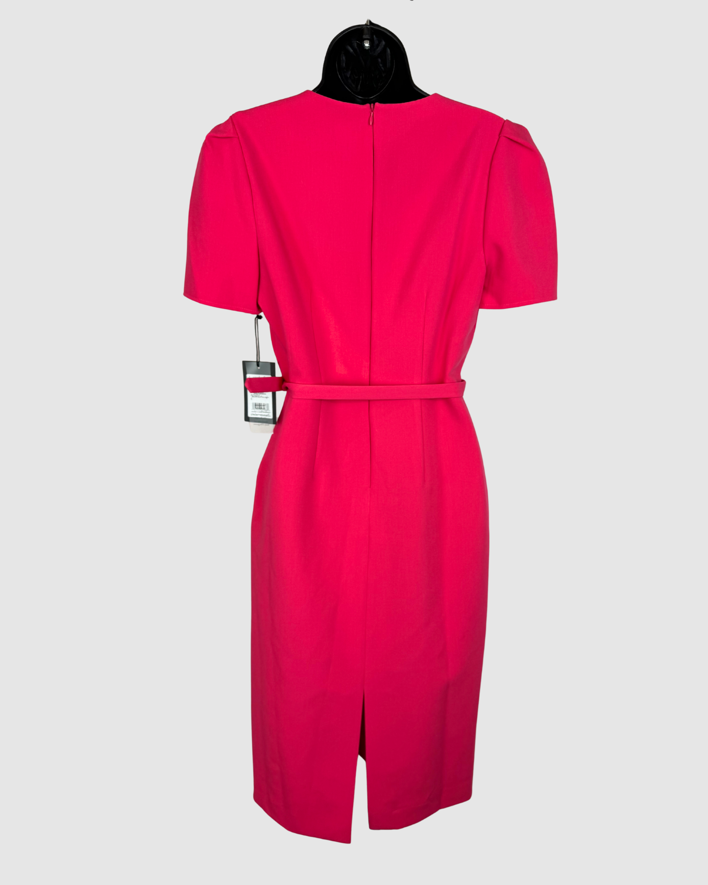 Nicole Miller Hot Pink Square Neck Short Sleeve Midi Dress w Belt NWT
