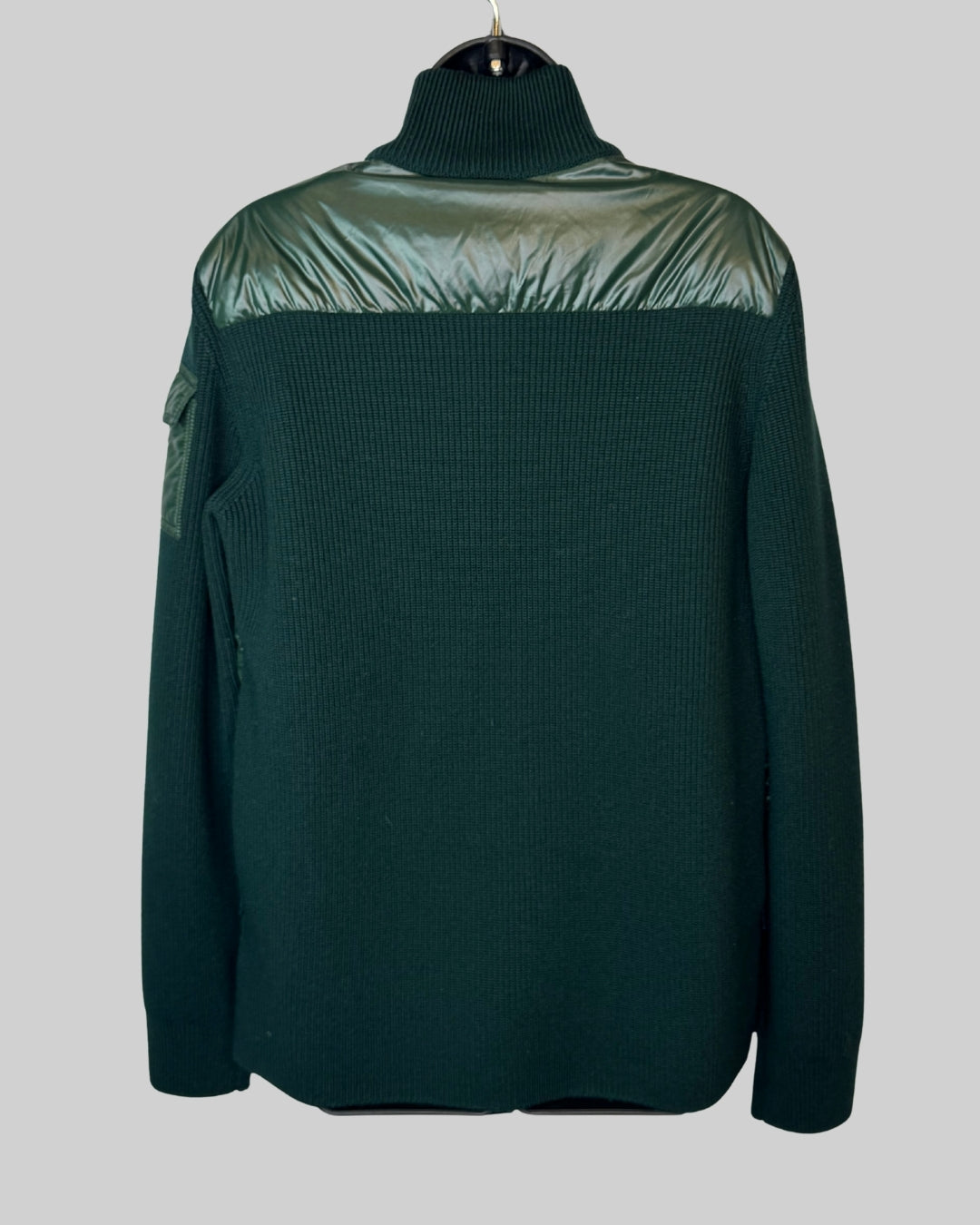 Moncler Green Ribbed Knit & Puffer Mock Neck Zip Up Jacket NWT