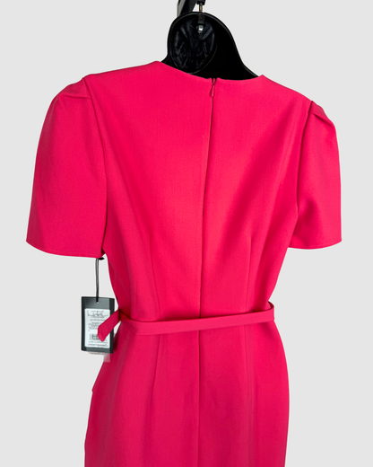 Nicole Miller Hot Pink Square Neck Short Sleeve Midi Dress w Belt NWT