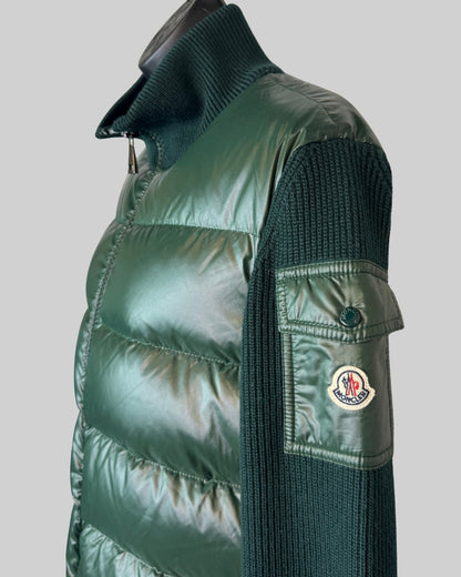 Moncler Green Ribbed Knit & Puffer Mock Neck Zip Up Jacket NWT