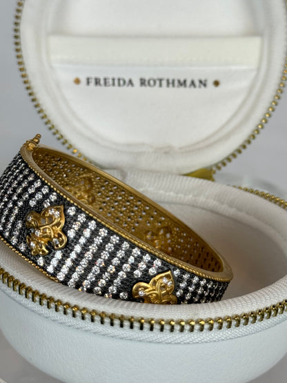 Freida Rothman Gold Black Matte & Rhinestone Thick Bangle Bracelet