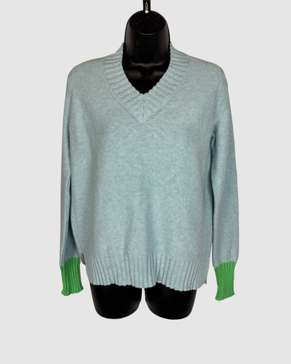 & Isla Light Blue V-Neck Long Sleeve Sweater