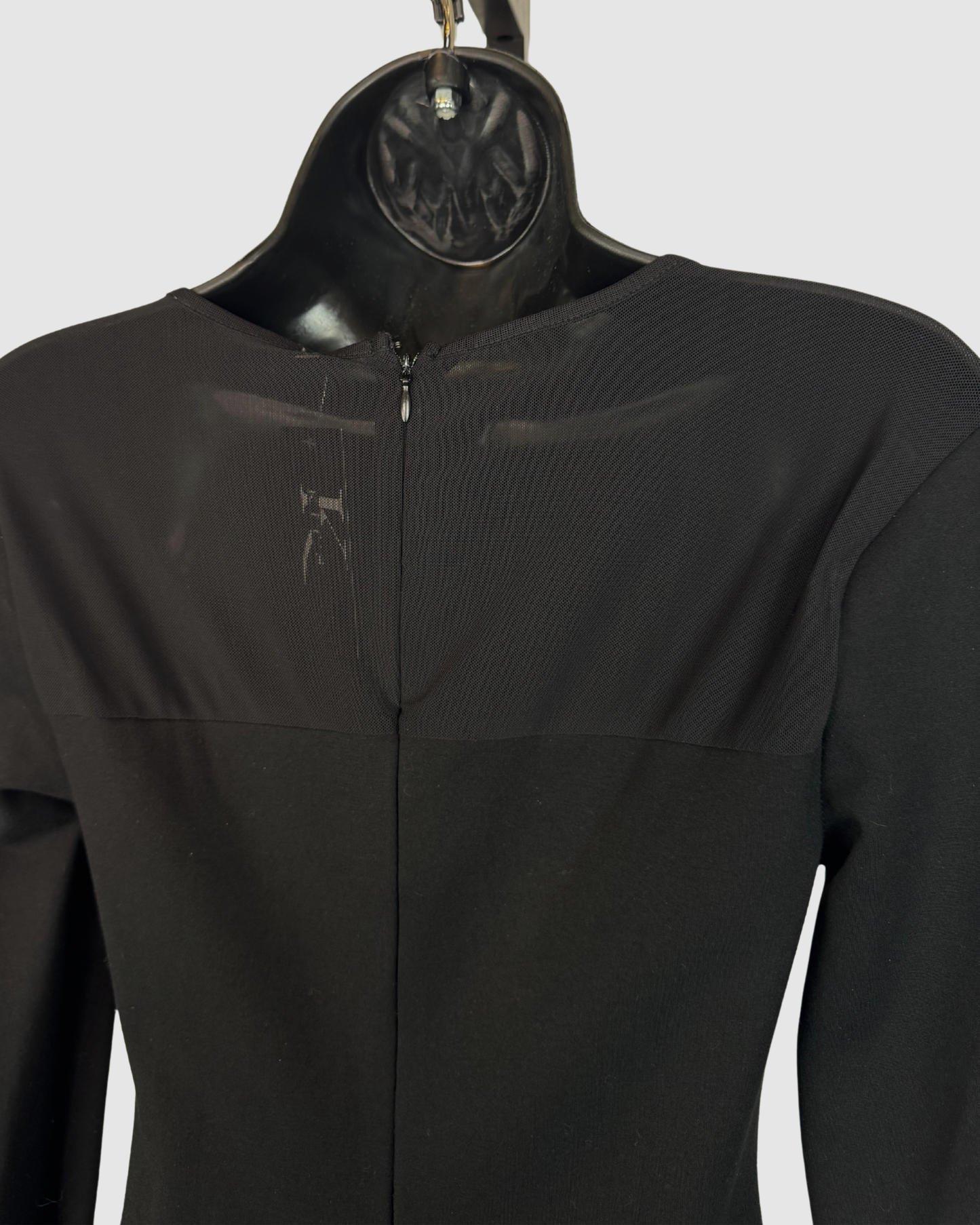 Celia Illusion Black Mesh Twist Front Long Sleeve Fitted Midi Dress