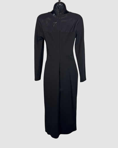 Celia Illusion Black Mesh Twist Front Long Sleeve Fitted Midi Dress