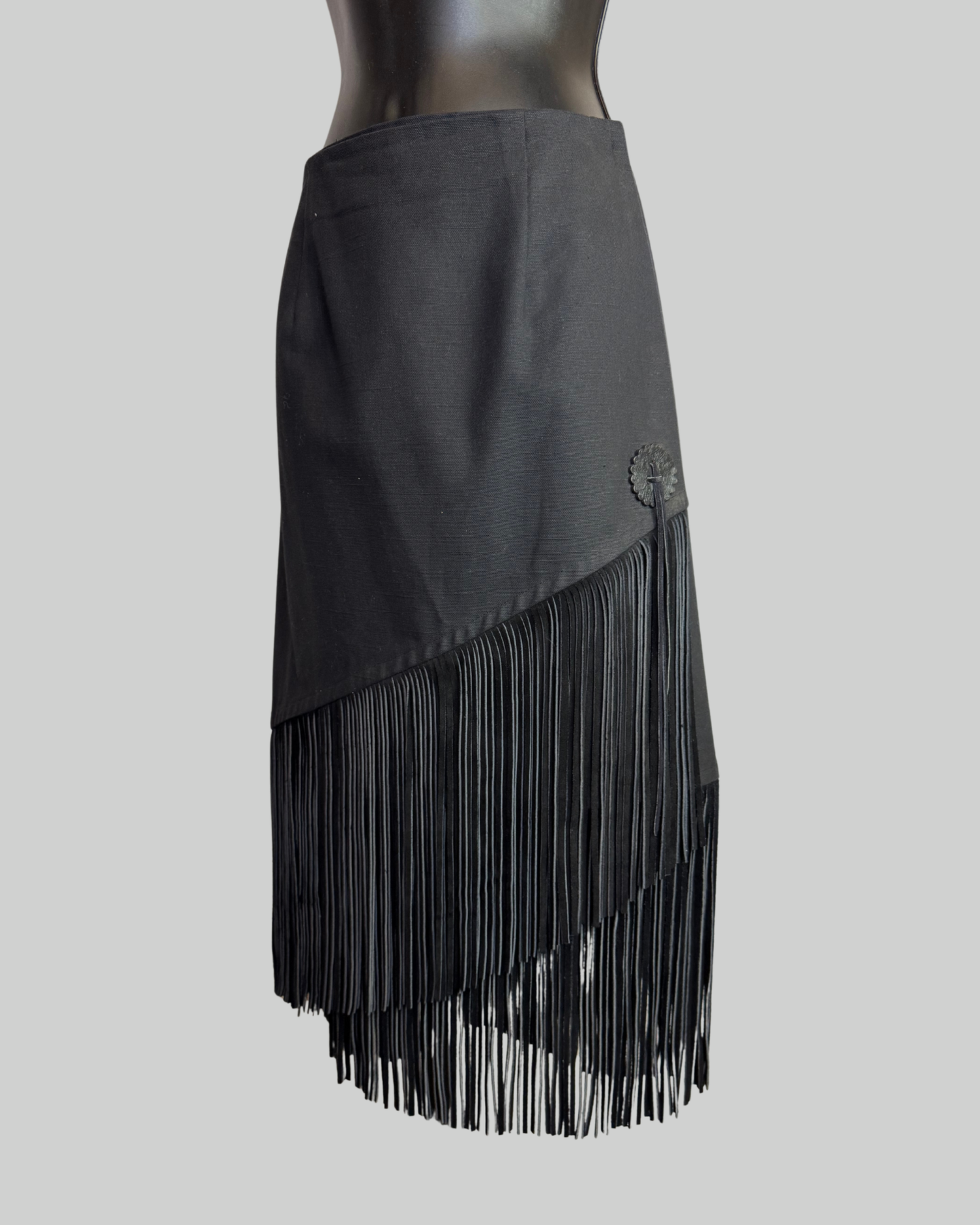 Black Side Button Skirt with Suede Fringe (HAS MATCHING VEST)
