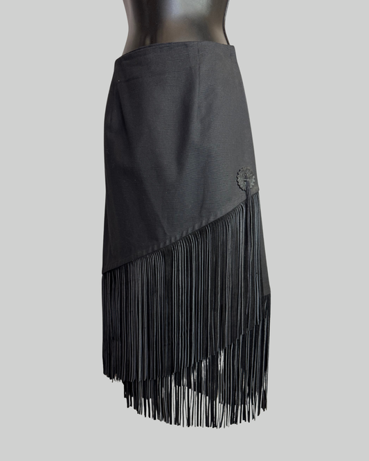 Black Side Button Skirt with Suede Fringe (HAS MATCHING VEST)