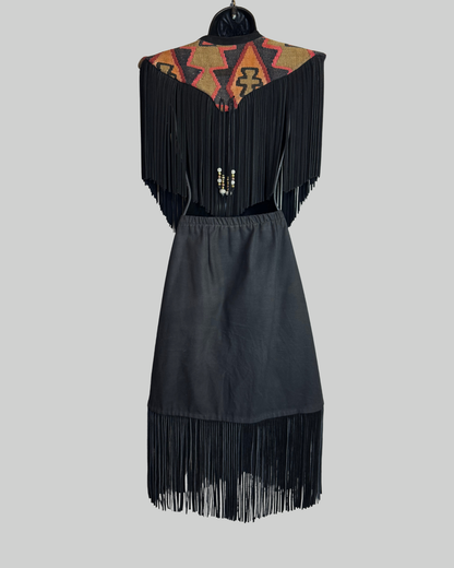 Black Side Button Skirt with Suede Fringe (HAS MATCHING VEST)