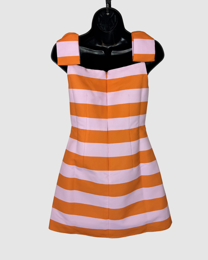 Sachin & Babi Orange Light Purple Stripe Bow Strap Mini Dress NWT