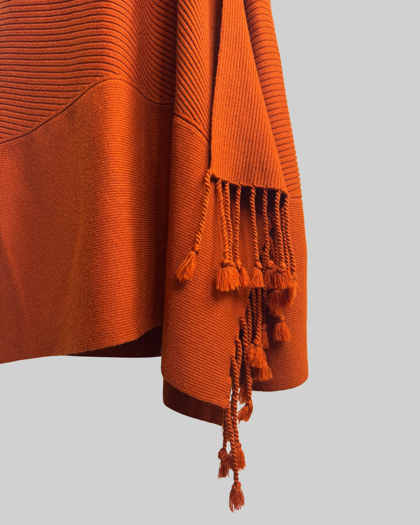 Jonathan Simkhai Wool Burnt Orange Mock Neck Ribbed Fringe Detail Slit Midi Skirt