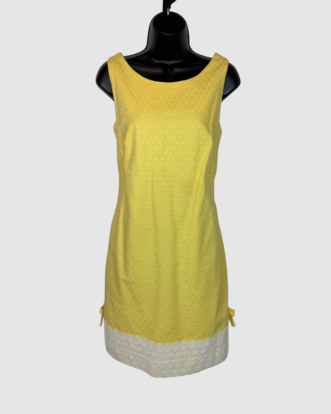 Lilly Pulitzer Yellow Floral Embossed Sleeveless Knee-Length Dress w White Lace